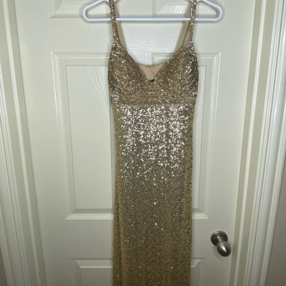 La Femme Gold Beaded Gown - Picture 1 of 5